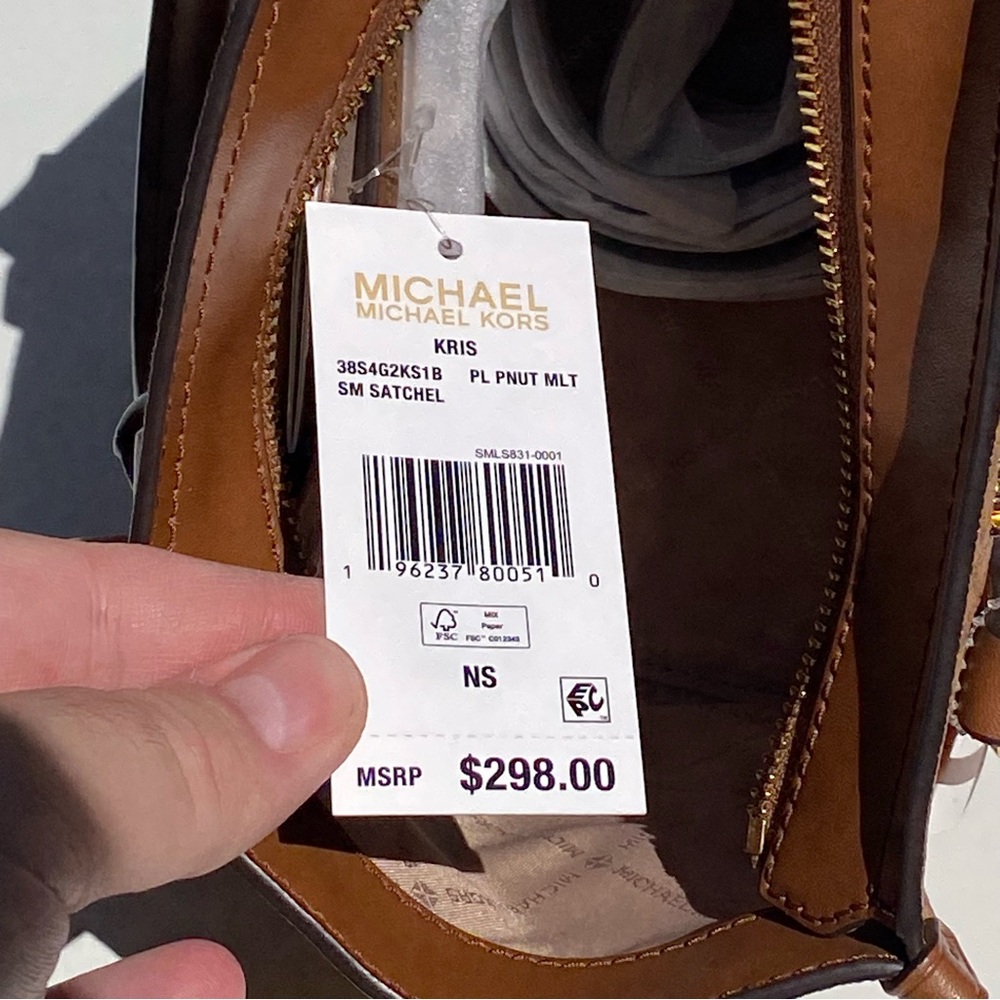 NWT MICHAEL KORS Kris Crossbody Monogram Satchel in Brown and Tan - Picture 8 of 10